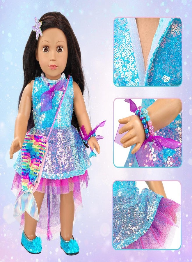 DONTNO American 18 Inch Doll Makeup Accessories and Mermaid Clothes Set,Included 2 Pieces Clothes,Mermaid Messenger Bag,Starfish Hairpin,Lipstick,Necklace,Bracelet,Eye Shadow and Sticker(NO Doll and Shoes) - Image 4